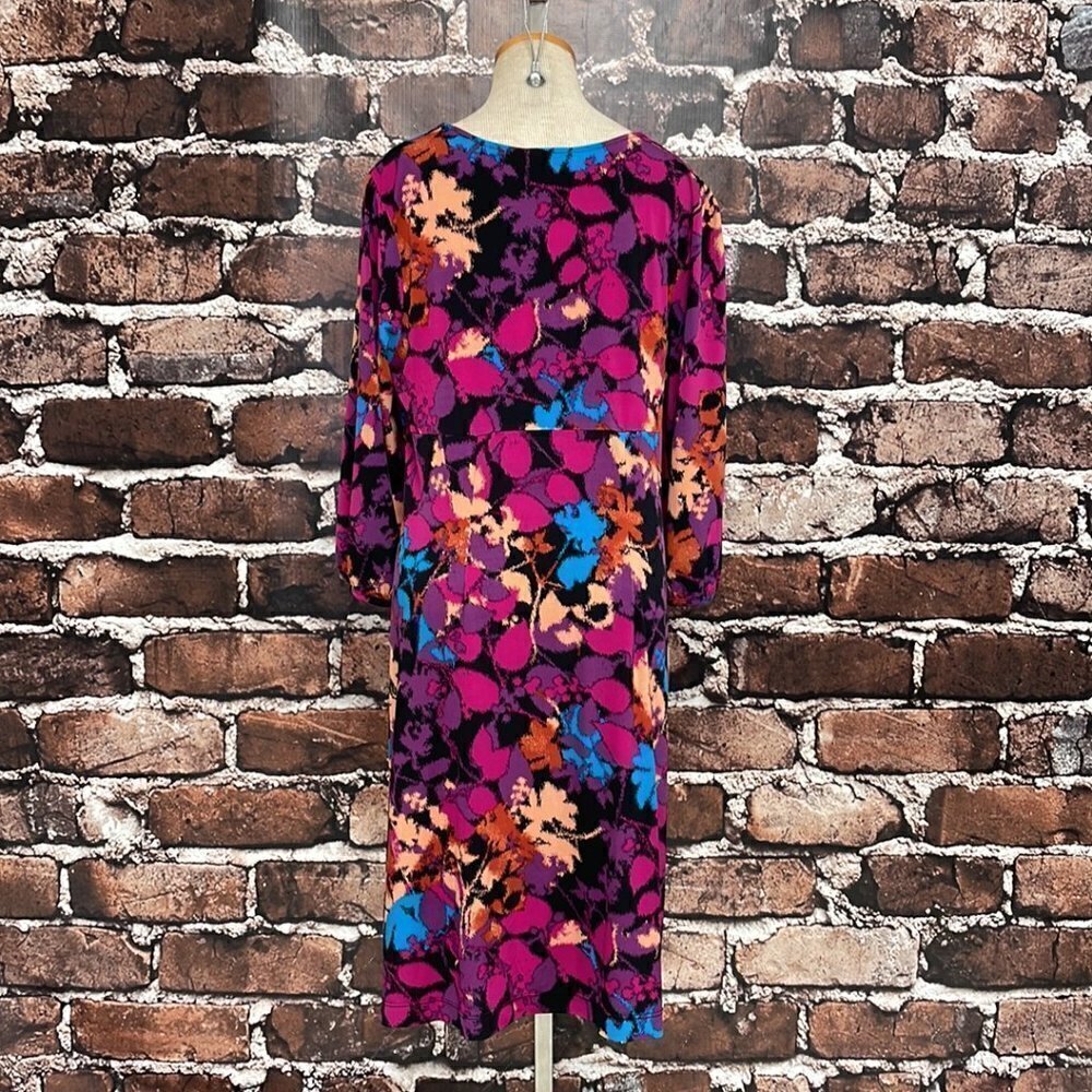 ALFANI Dress V-Neck Midi Floral Pink Orange Size Large L - Picture 10 of 16
